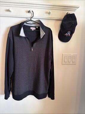 Ted Baker Navy Textured Quarter-Zip Pullover with Light Gray Trim